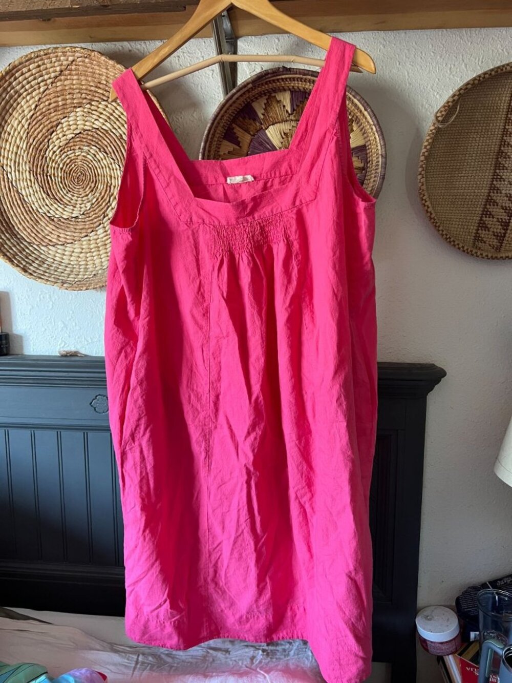eileen fisher cotton smocked dresses square neck pink cottage 1x